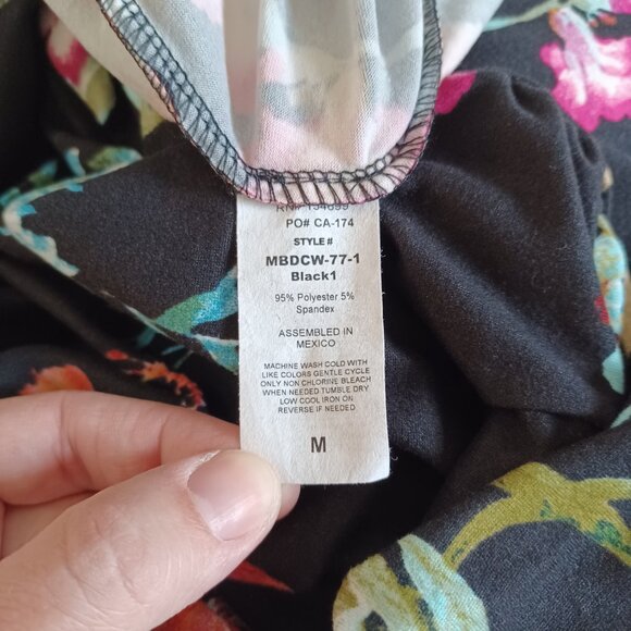 Mother Bee Maternity Dress Long Sleeve Cowl Neck Floral Bodycon Black Red Size M - Picture 7 of 9